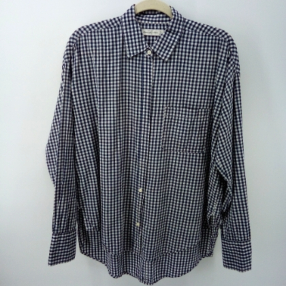 Abercrombie & Fitch 100% Cotton Navy Blue White Grid Casual Button Down Top S